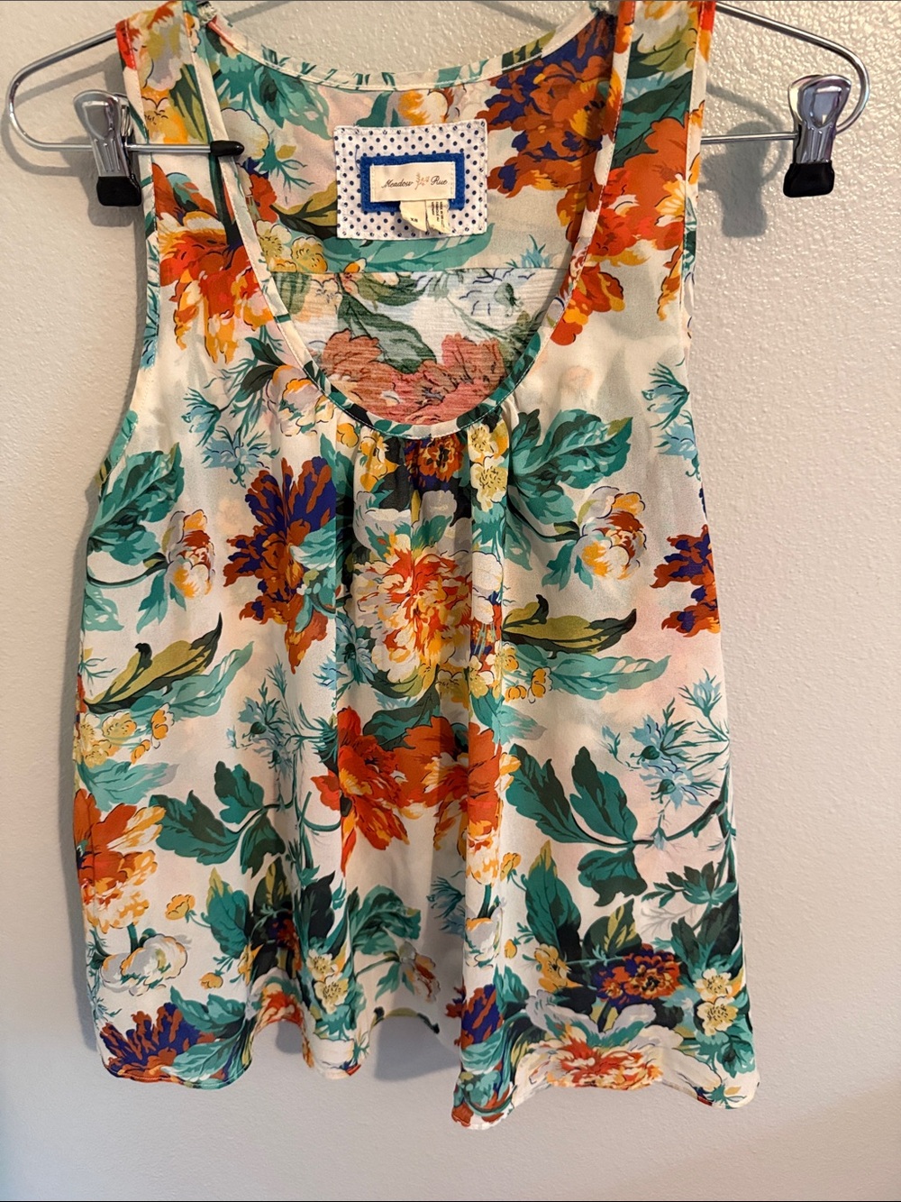 Anthropologie Floral Scoop-Neck Tank in Ivory, Green, Orange, Yellow, Purple